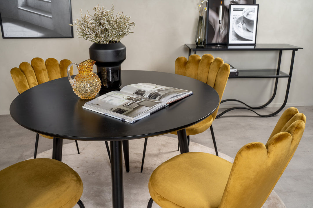 Venture Home Plaza Runt Matbord - Svart / Svart - ø100*H75 +Limhamn Chair - Yellow _4