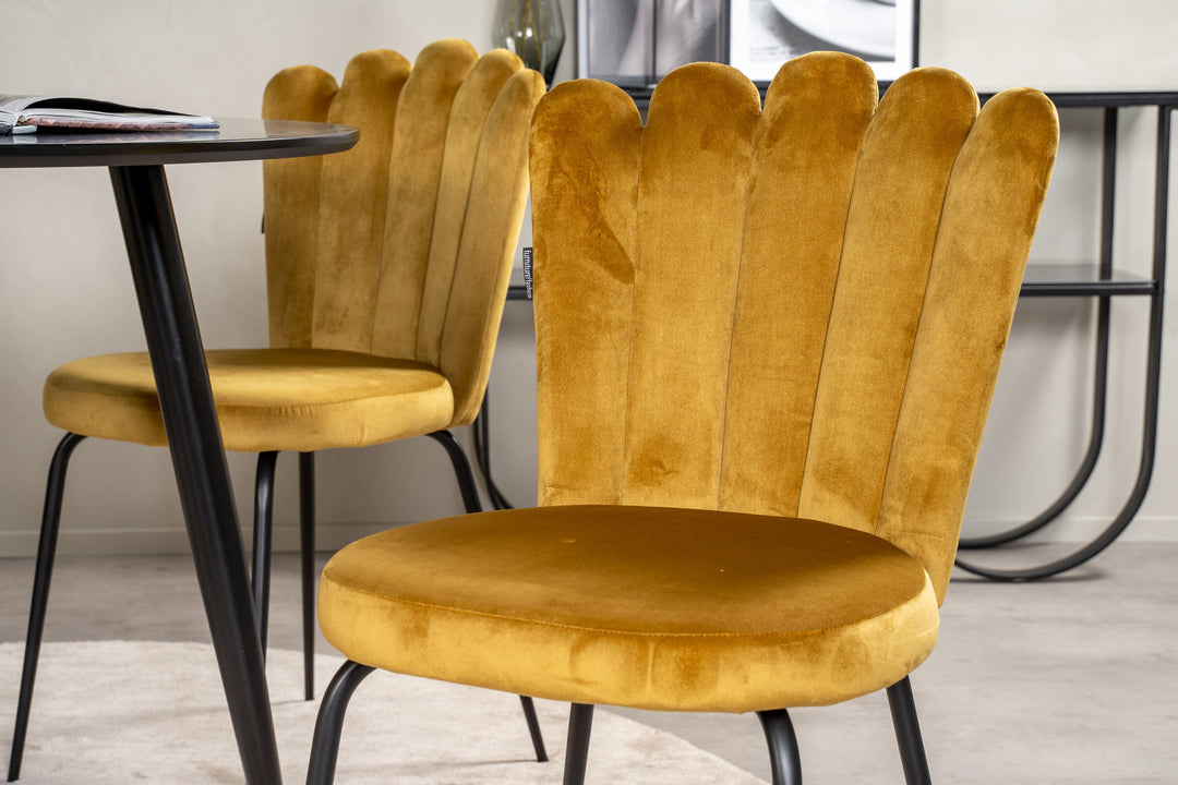 Venture Home Plaza Runt Matbord - Svart / Svart - ø100*H75 +Limhamn Chair - Yellow _4