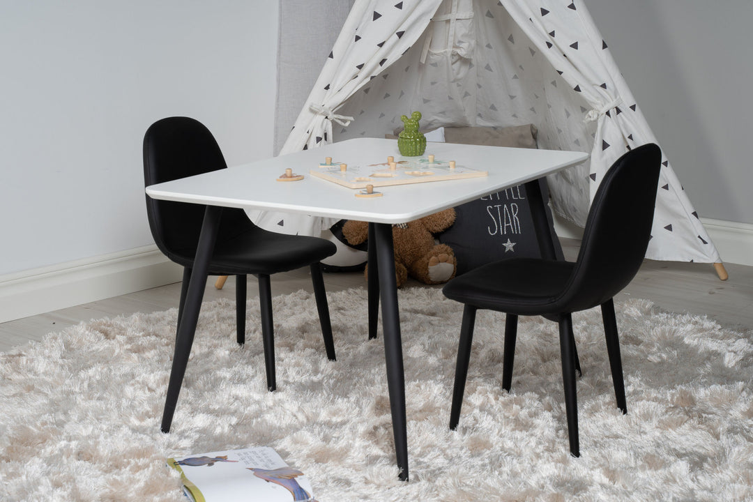 Venture Home Polar Dining Table 80*60 XXS - White / Black +Polar dining Chair XXS -  Black PU _2
