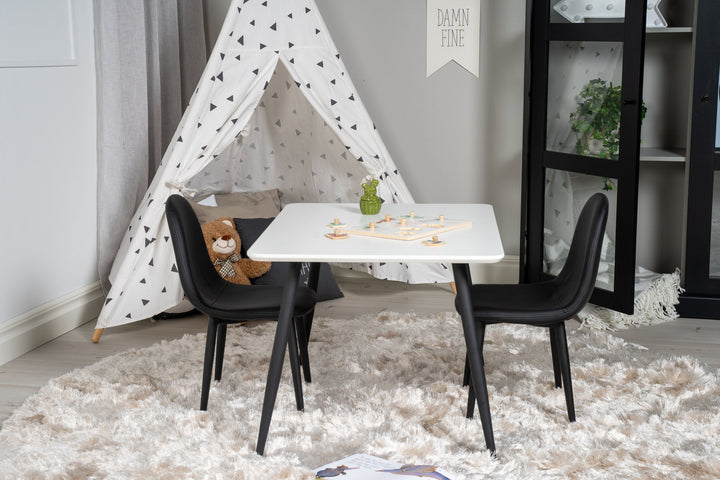 Venture Home Polar Dining Table 80*60 XXS - White / Black +Polar dining Chair XXS -  Black PU _2