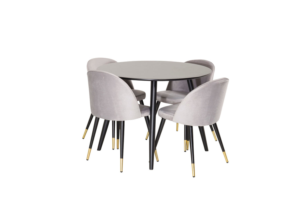 Venture Home Plaza Runt Matbord - Svart / Svart - ø100*H75 +Velvet Dining Chair Brass - Light Grey / Black _4
