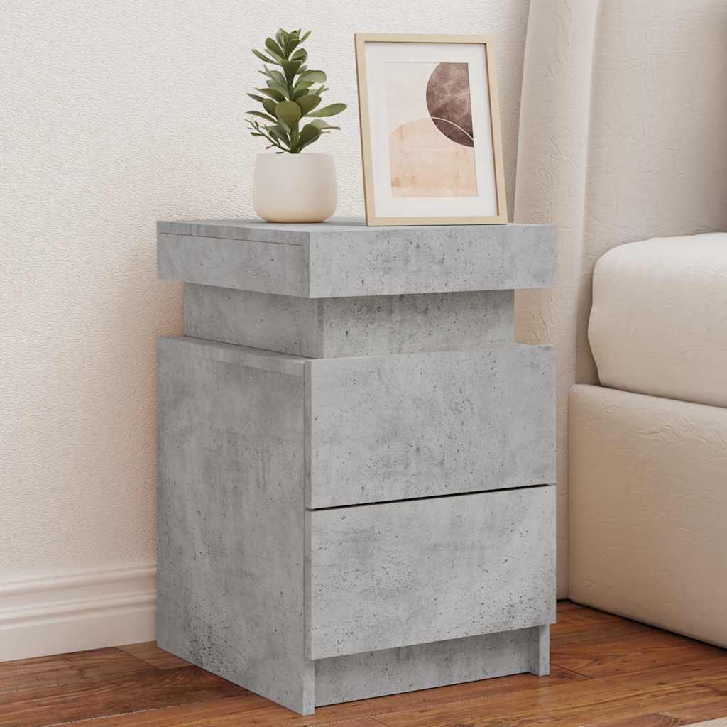 sengebord med LED-lys 35x39x55 cm betongrå