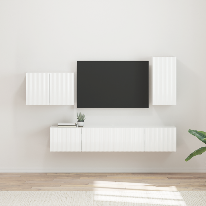 Tv vægskab sæt Vægmonteret 4 pcs Høj gloss hvid Konstrueret træ