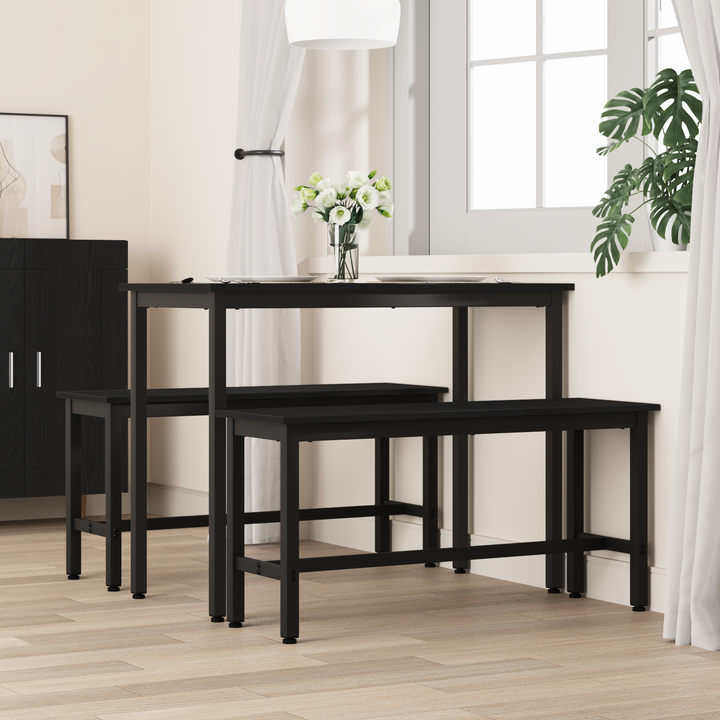 Spisebænk Sort eg 100 x 32,5 x 48,5 cm Ingeniørtræ og stål