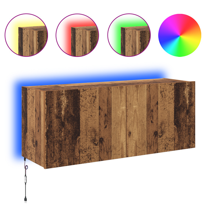 TV vægskab med LED Gammelt træ 100 x 35 x 41 cm Konstrueret træ