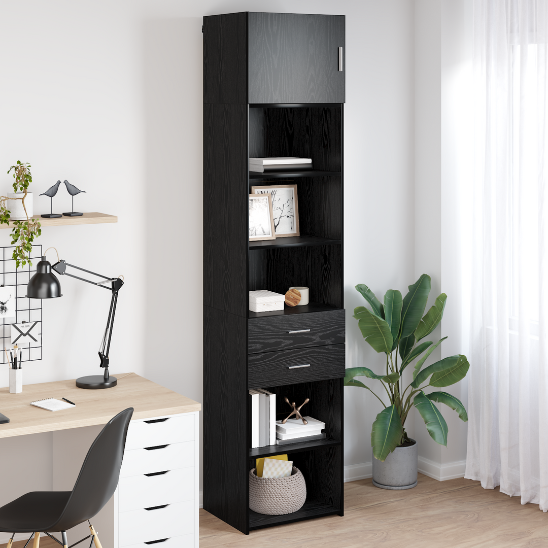 Highboard med skuffe Sort eg 50 x 42,5 x 225 cm Konstrueret træ