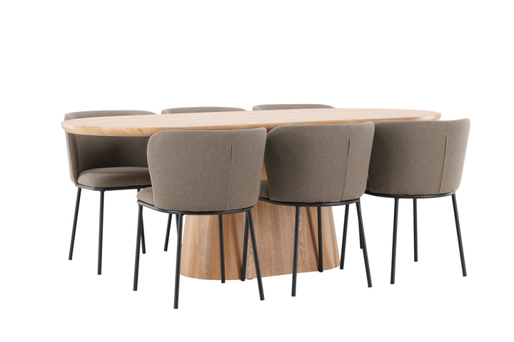 Venture Home Stjärnö Table - Nature with 6 Edina Chair - Black / Brown