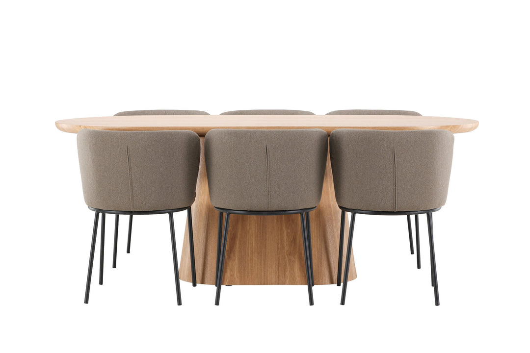 Venture Home Stjärnö Table - Nature with 6 Edina Chair - Black / Brown