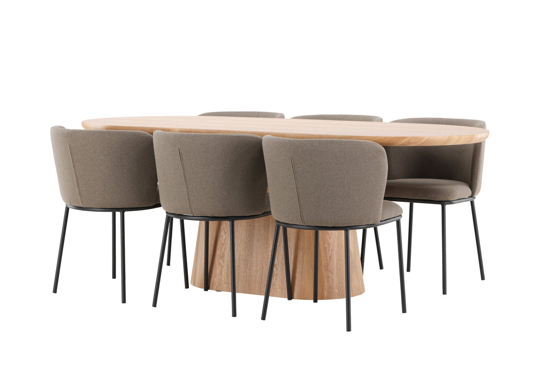 Venture Home Stjärnö Table - Nature with 6 Edina Chair - Black / Brown