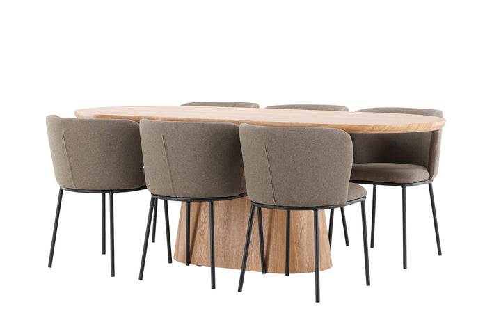 Venture Home Stjärnö Table - Nature with 6 Edina Chair - Black / Brown