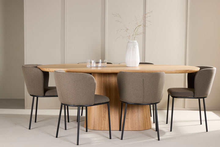 Venture Home Stjärnö Table - Nature with 6 Edina Chair - Black / Brown