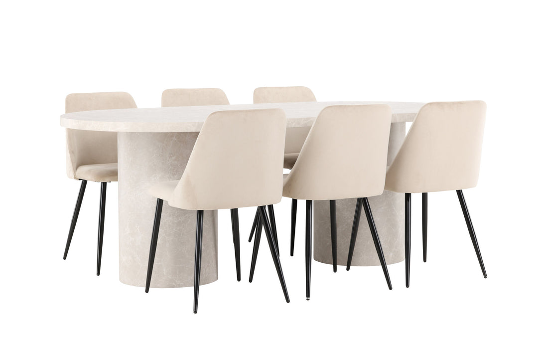 Venture Home Narvik Table - Beige with 6 Night Chair - Black / Beige