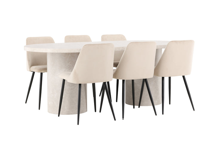 Venture Home Narvik Table - Beige with 6 Night Chair - Black / Beige