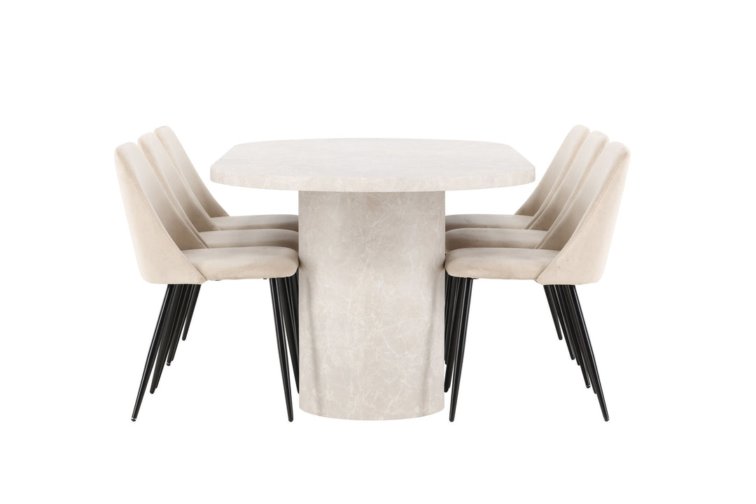 Venture Home Narvik Table - Beige with 6 Night Chair - Black / Beige
