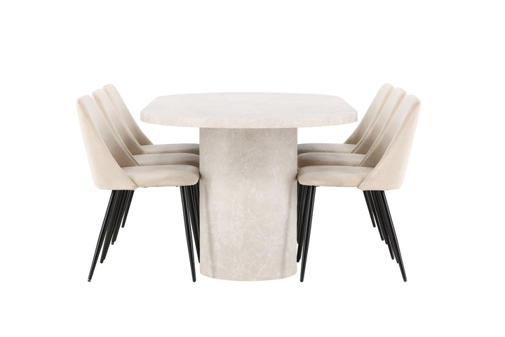 Venture Home Narvik Table - Beige with 6 Night Chair - Black / Beige