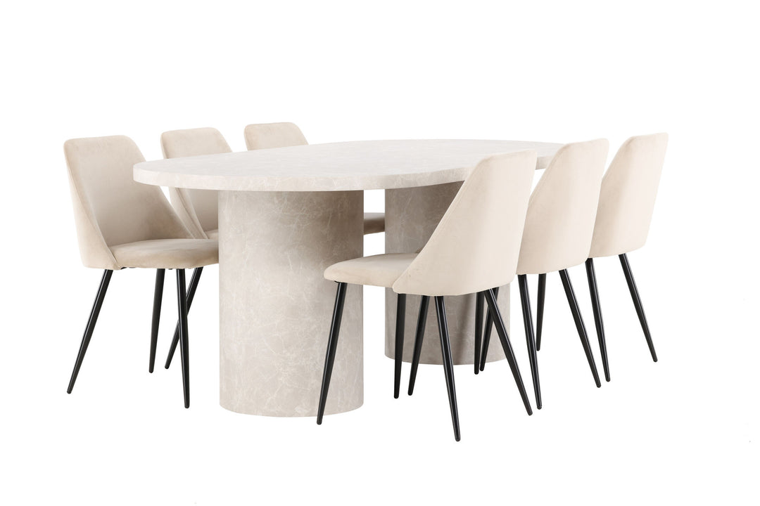 Venture Home Narvik Table - Beige with 6 Night Chair - Black / Beige