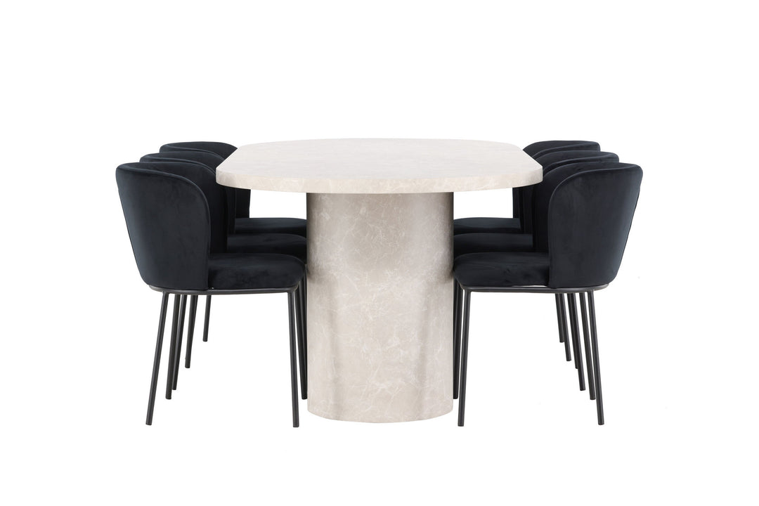 Venture Home Narvik Table - Beige with 6 Edina Chair - Black