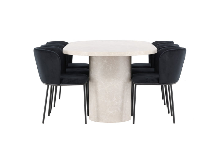 Venture Home Narvik Table - Beige with 6 Edina Chair - Black