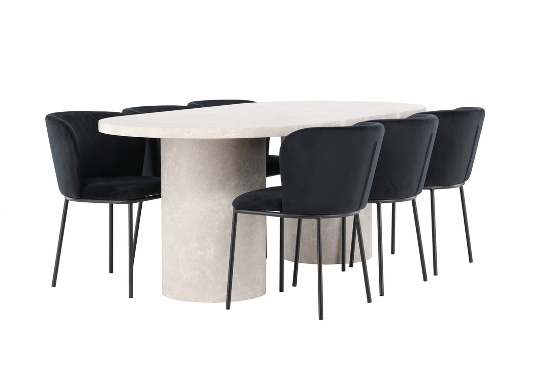 Venture Home Narvik Table - Beige with 6 Edina Chair - Black