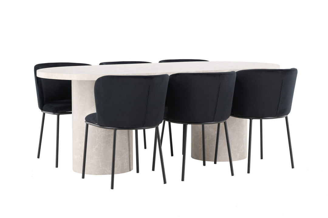 Venture Home Narvik Table - Beige with 6 Edina Chair - Black