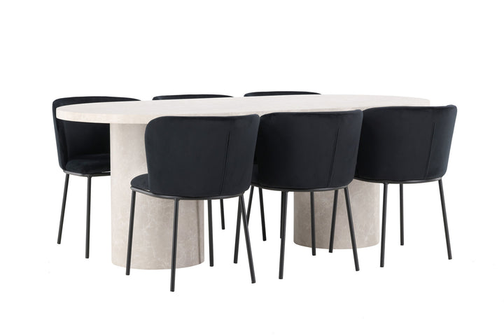 Venture Home Narvik Table - Beige with 6 Edina Chair - Black