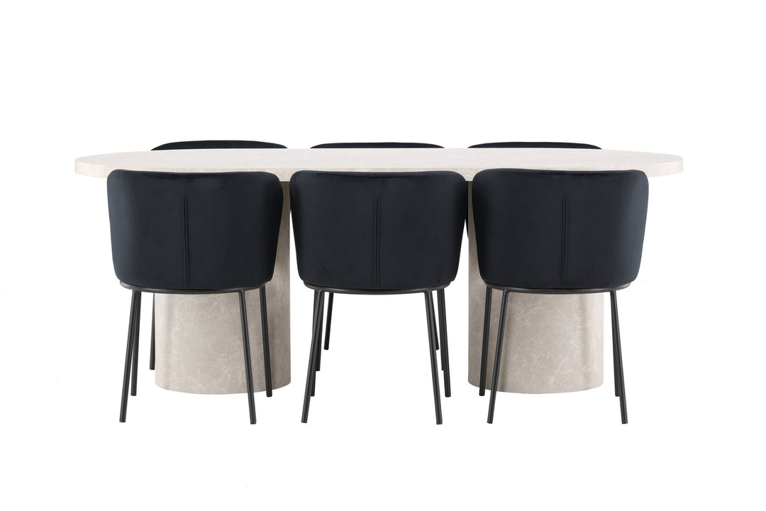 Venture Home Narvik Table - Beige with 6 Edina Chair - Black