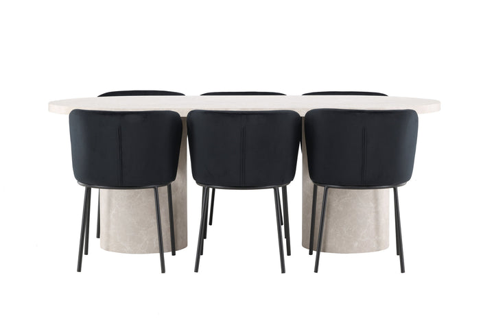 Venture Home Narvik Table - Beige with 6 Edina Chair - Black