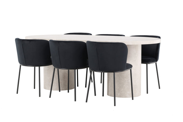 Venture Home Narvik Table - Beige with 6 Edina Chair - Black
