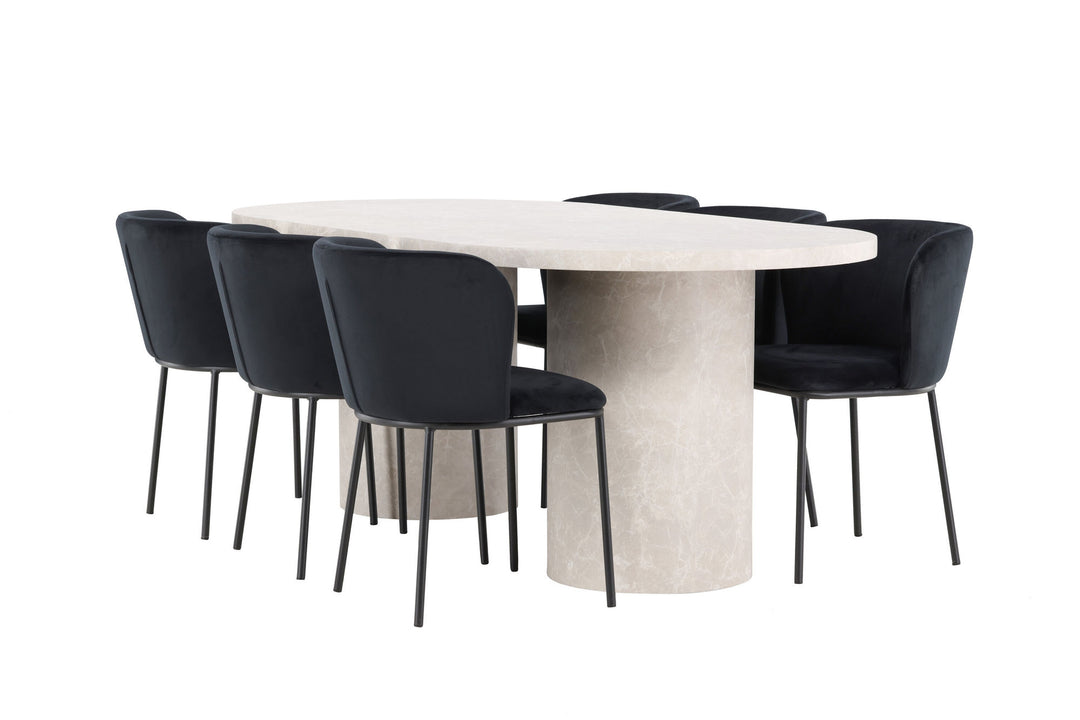 Venture Home Narvik Table - Beige with 6 Edina Chair - Black