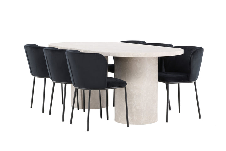 Venture Home Narvik Table - Beige with 6 Edina Chair - Black