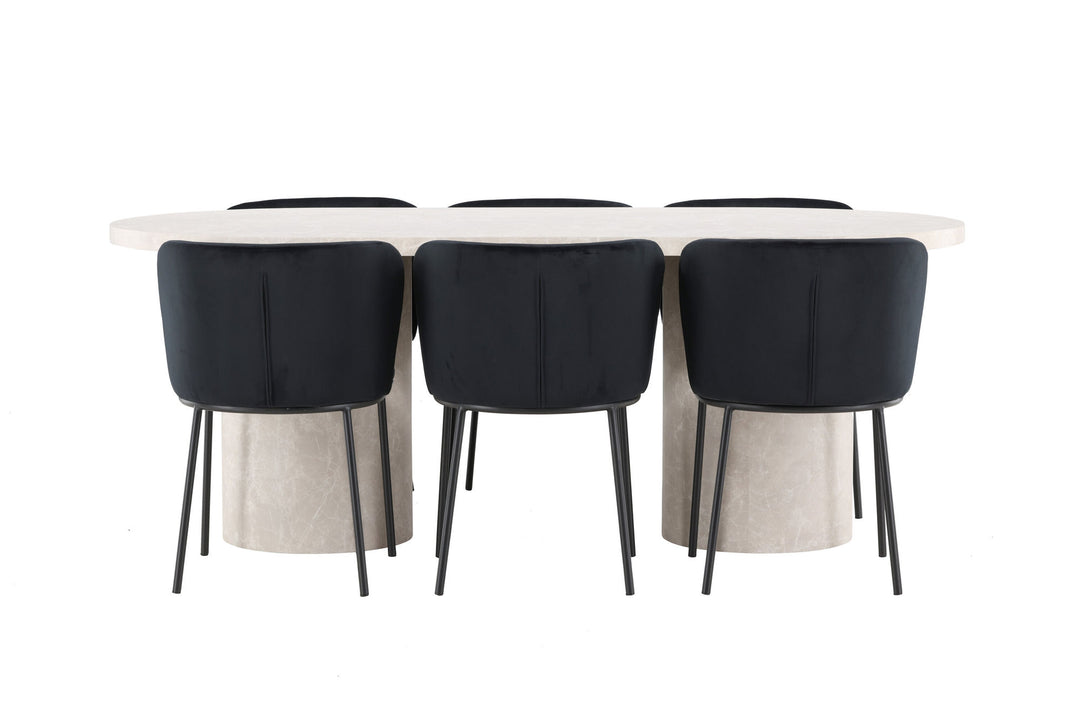 Venture Home Narvik Table - Beige with 6 Edina Chair - Black