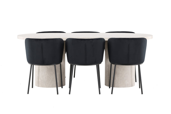 Venture Home Narvik Table - Beige with 6 Edina Chair - Black