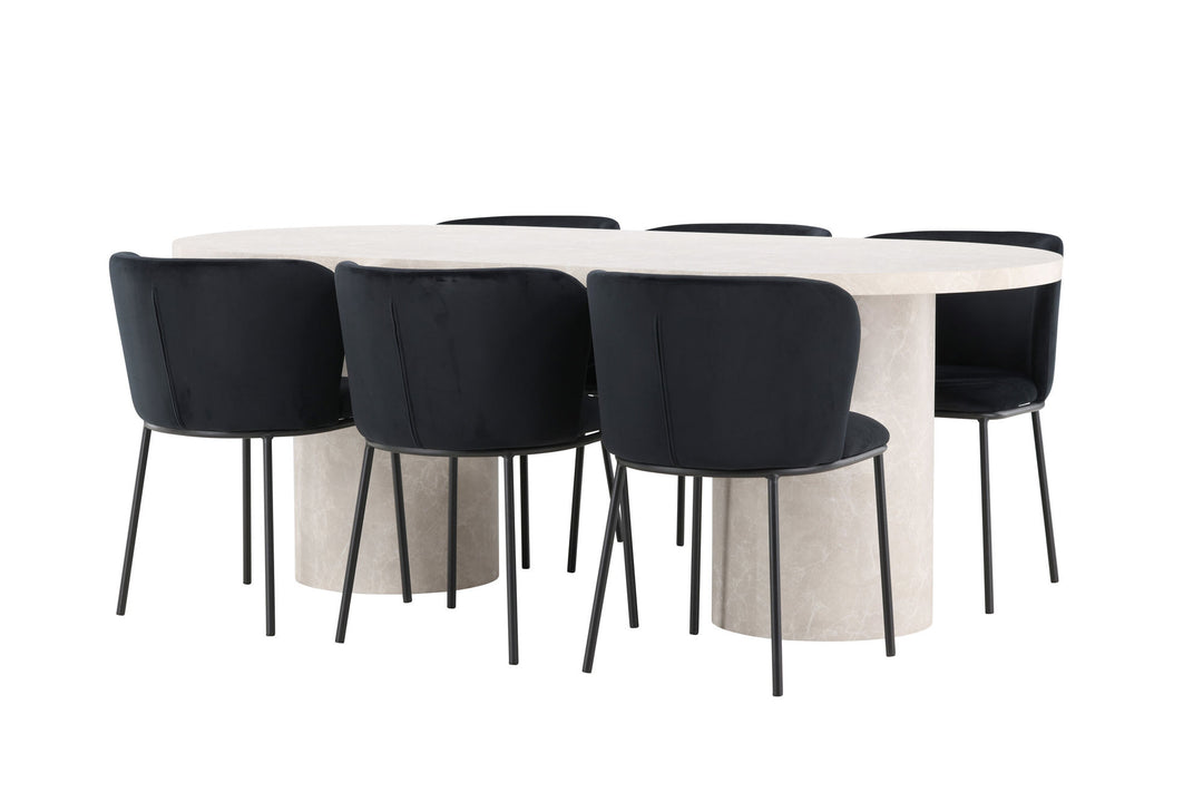 Venture Home Narvik Table - Beige with 6 Edina Chair - Black