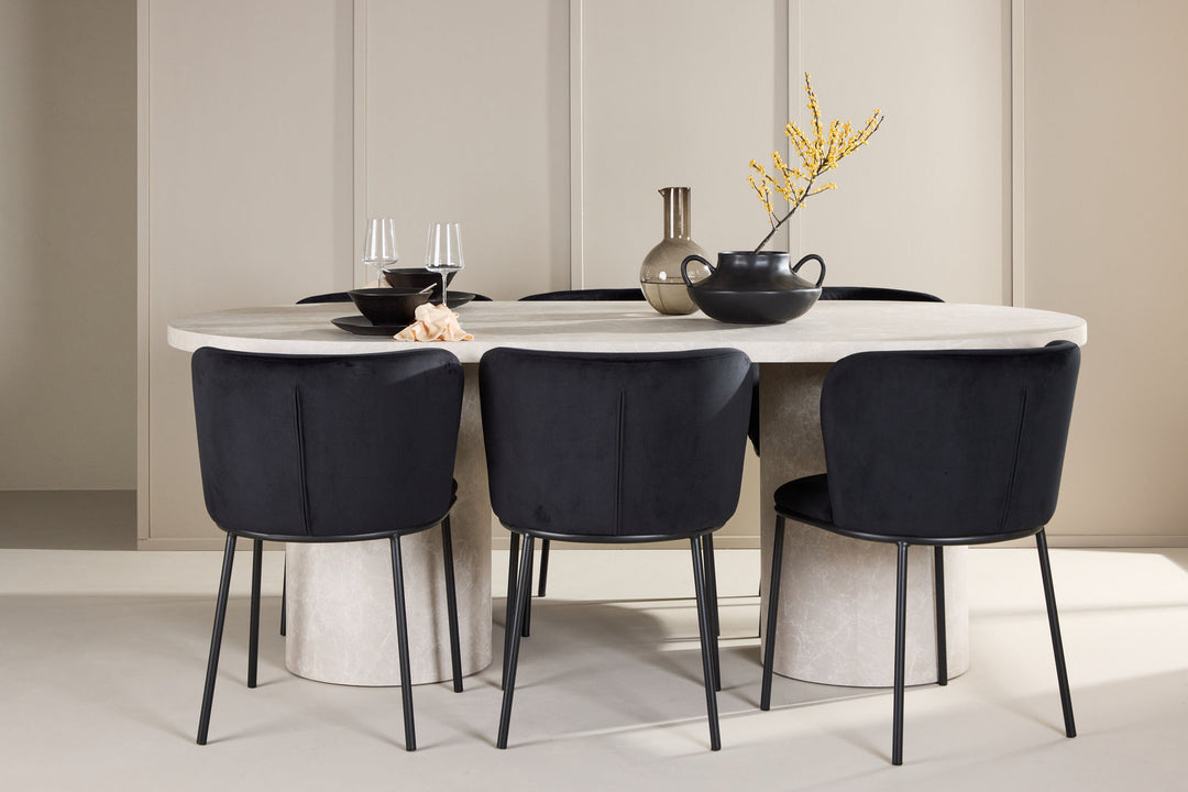 Venture Home Narvik Table - Beige with 6 Edina Chair - Black