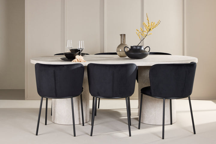 Venture Home Narvik Table - Beige with 6 Edina Chair - Black