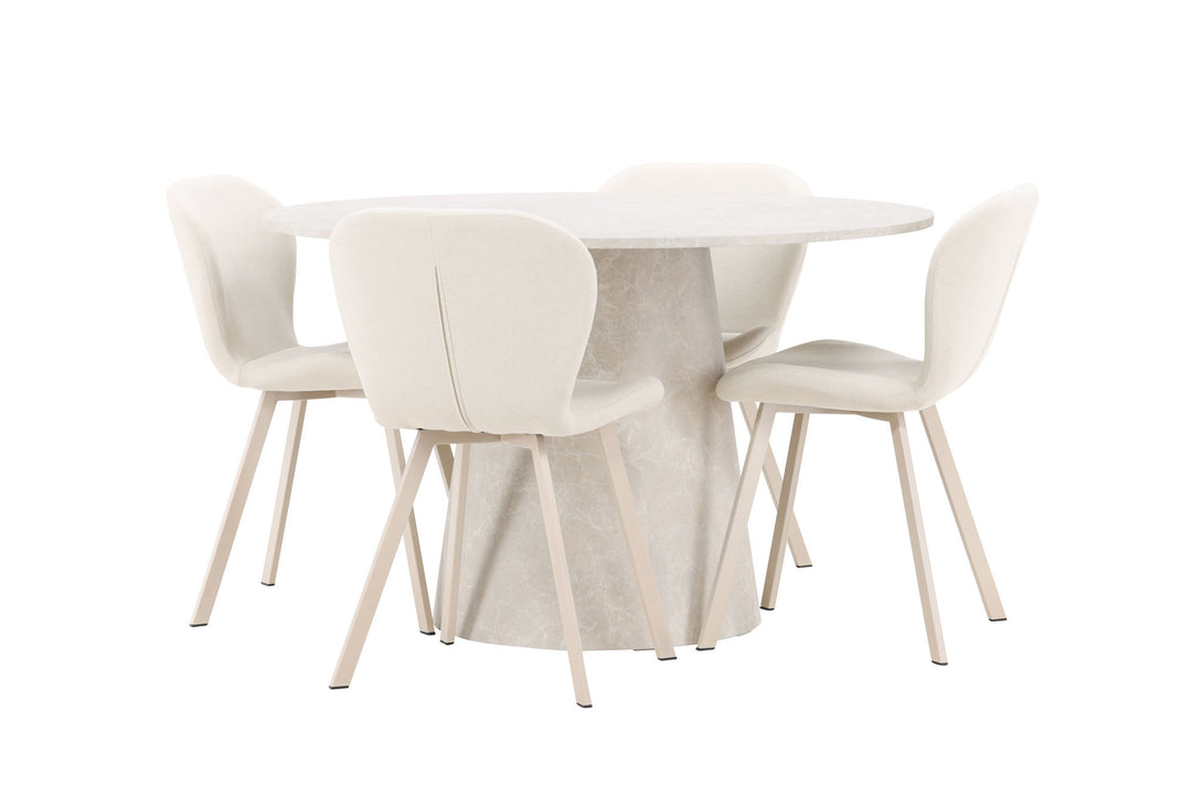 Venture Home Lanzo Table - Beige with 4 Lilja Chair - Beige