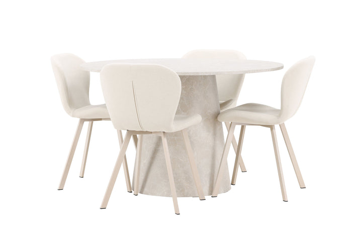 Venture Home Lanzo Table - Beige with 4 Lilja Chair - Beige