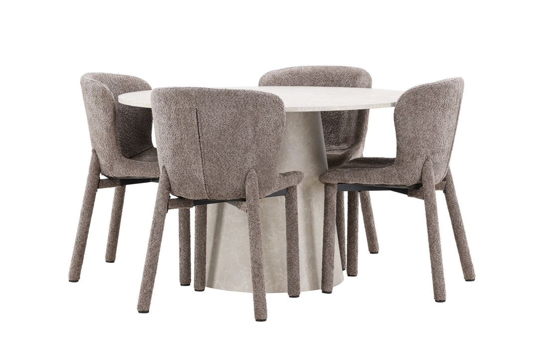 Venture Home Lanzo Table - Beige with 4 Astoria Chair - Brown