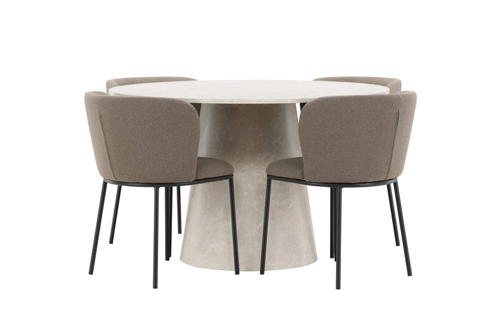 Venture Home Lanzo Table - Beige with 4 Edina Chair - Black / Brown