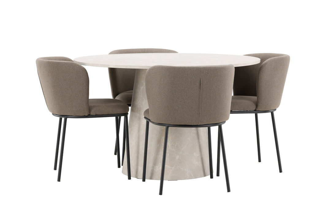 Venture Home Lanzo Table - Beige with 4 Edina Chair - Black / Brown