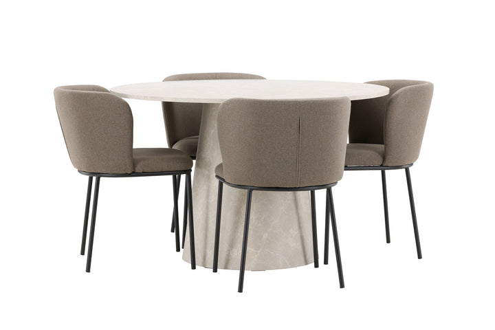 Venture Home Lanzo Table - Beige with 4 Edina Chair - Black / Brown