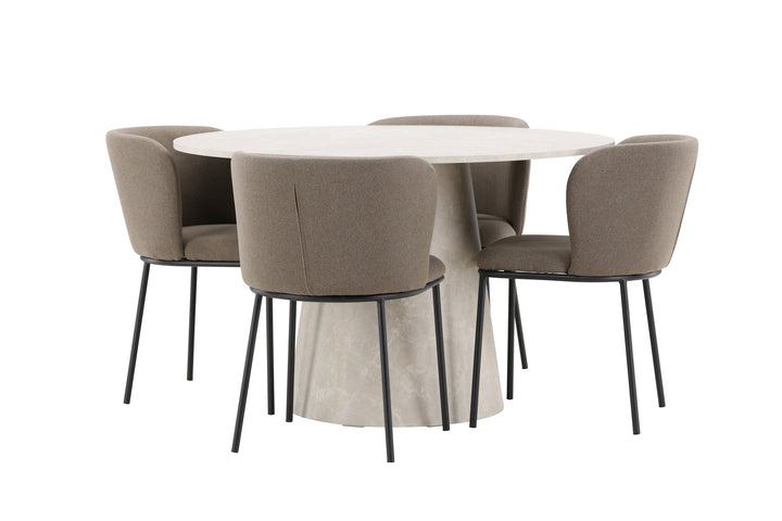 Venture Home Lanzo Table - Beige with 4 Edina Chair - Black / Brown