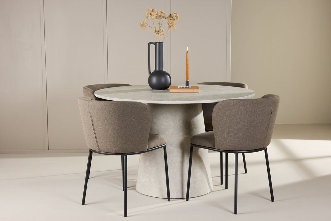 Venture Home Lanzo Table - Beige with 4 Edina Chair - Black / Brown