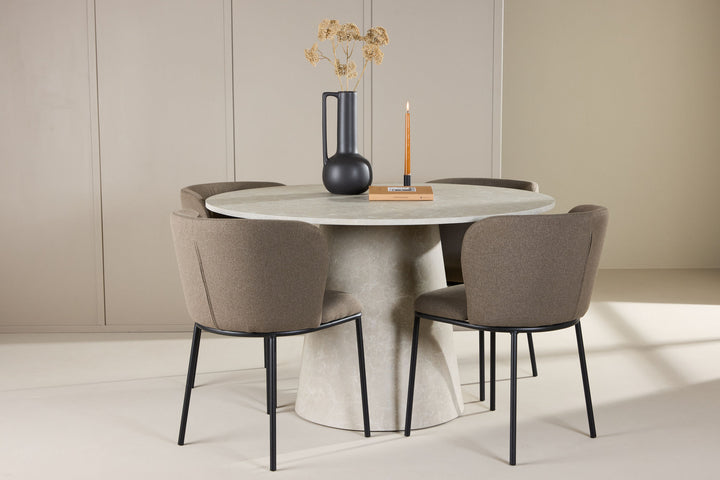 Venture Home Lanzo Table - Beige with 4 Edina Chair - Black / Brown