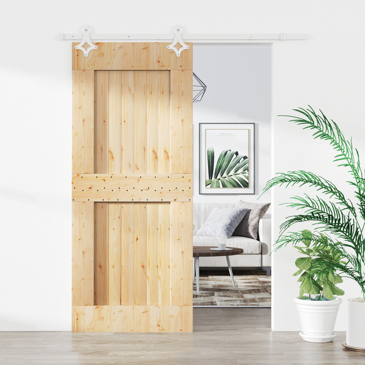 Skydedør Natur og hvid 90 x 210 cm Massivt Fyrretræ