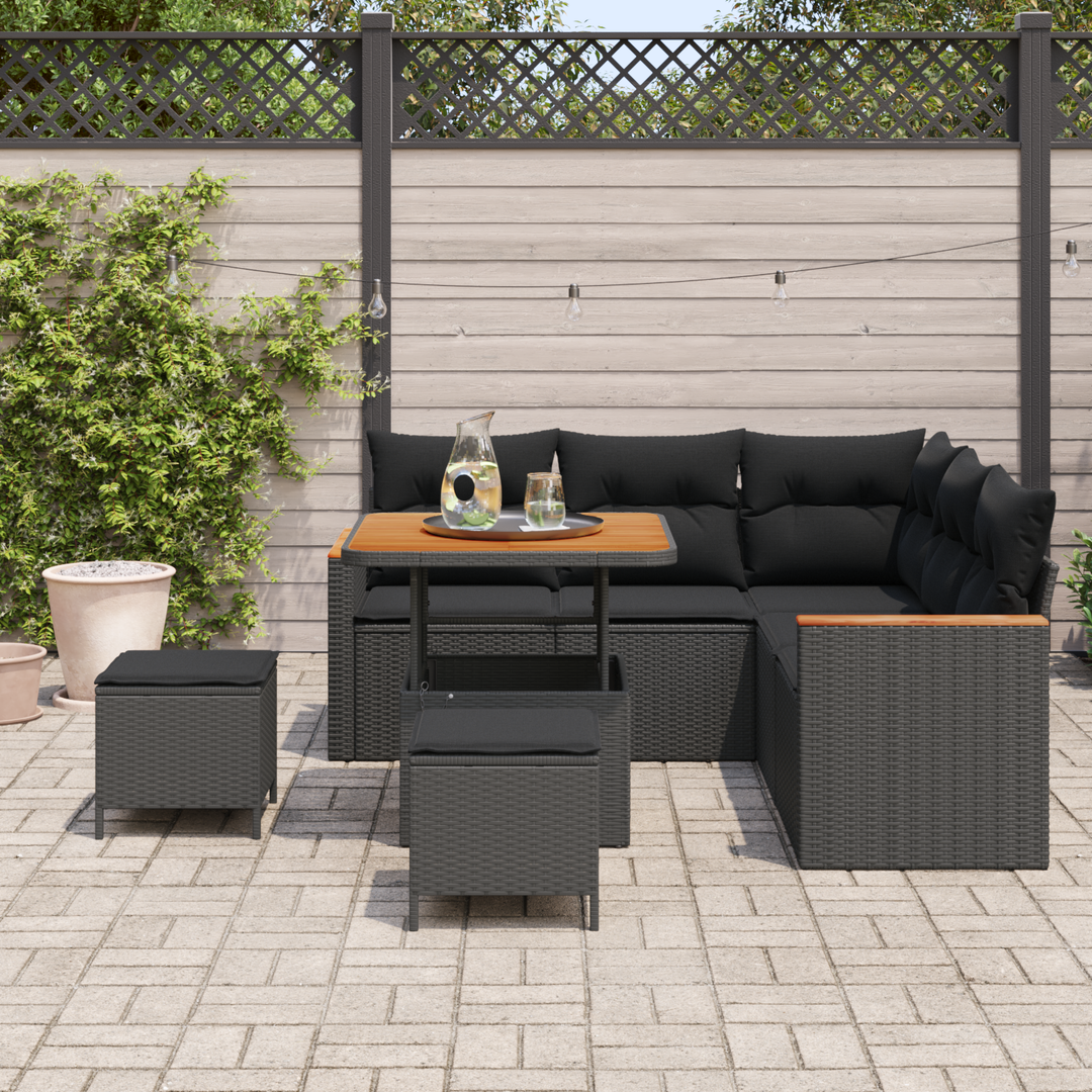 Havesofa Sæt med pude 8 pcs Sort Poly rattan