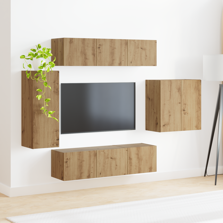 Tv vægskab sæt Vægmonteret 6 pcs Artisan Egetræ