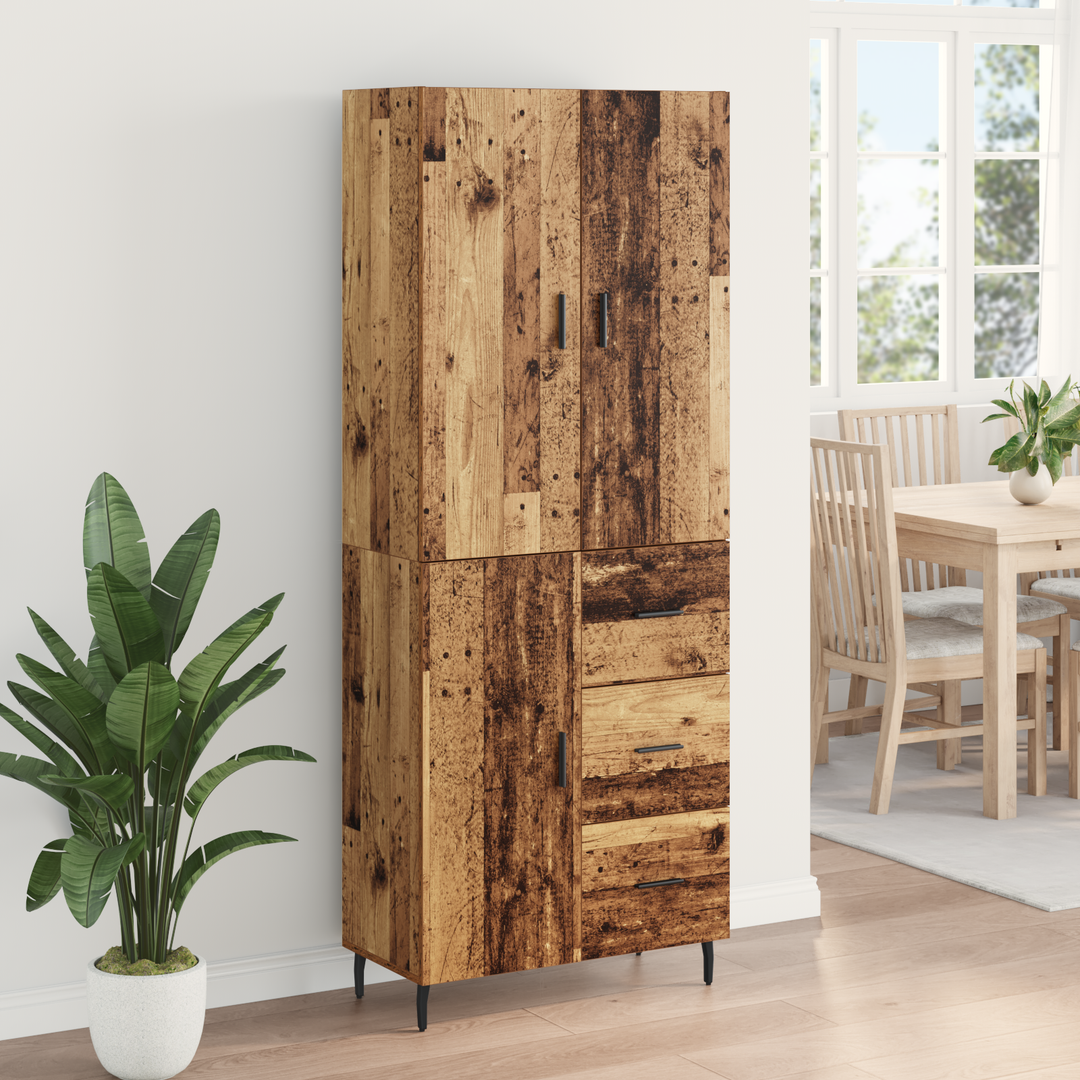 Highboard med skuffe 2 pcs Gammelt træ Ingeniørtræ og glas