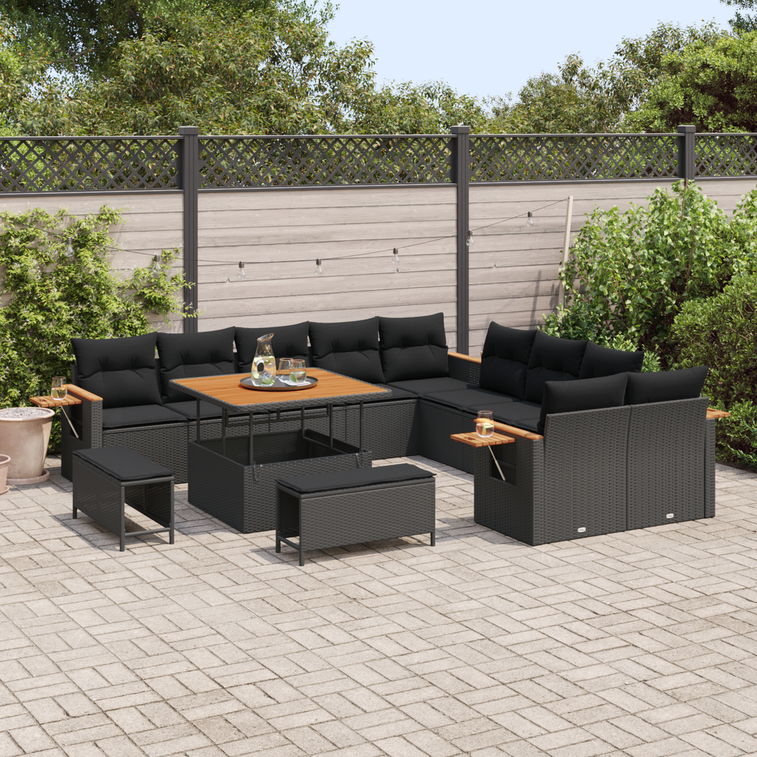 Havesofa Sæt med pude 17 pcs Sort polyrattan