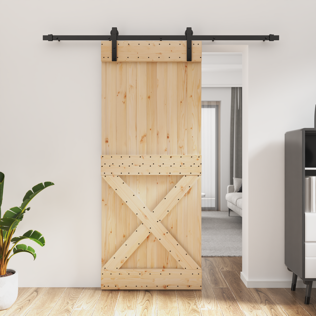 Skydedør Naturfarvet og sort 85 x 210 cm Massivt Fyrretræ